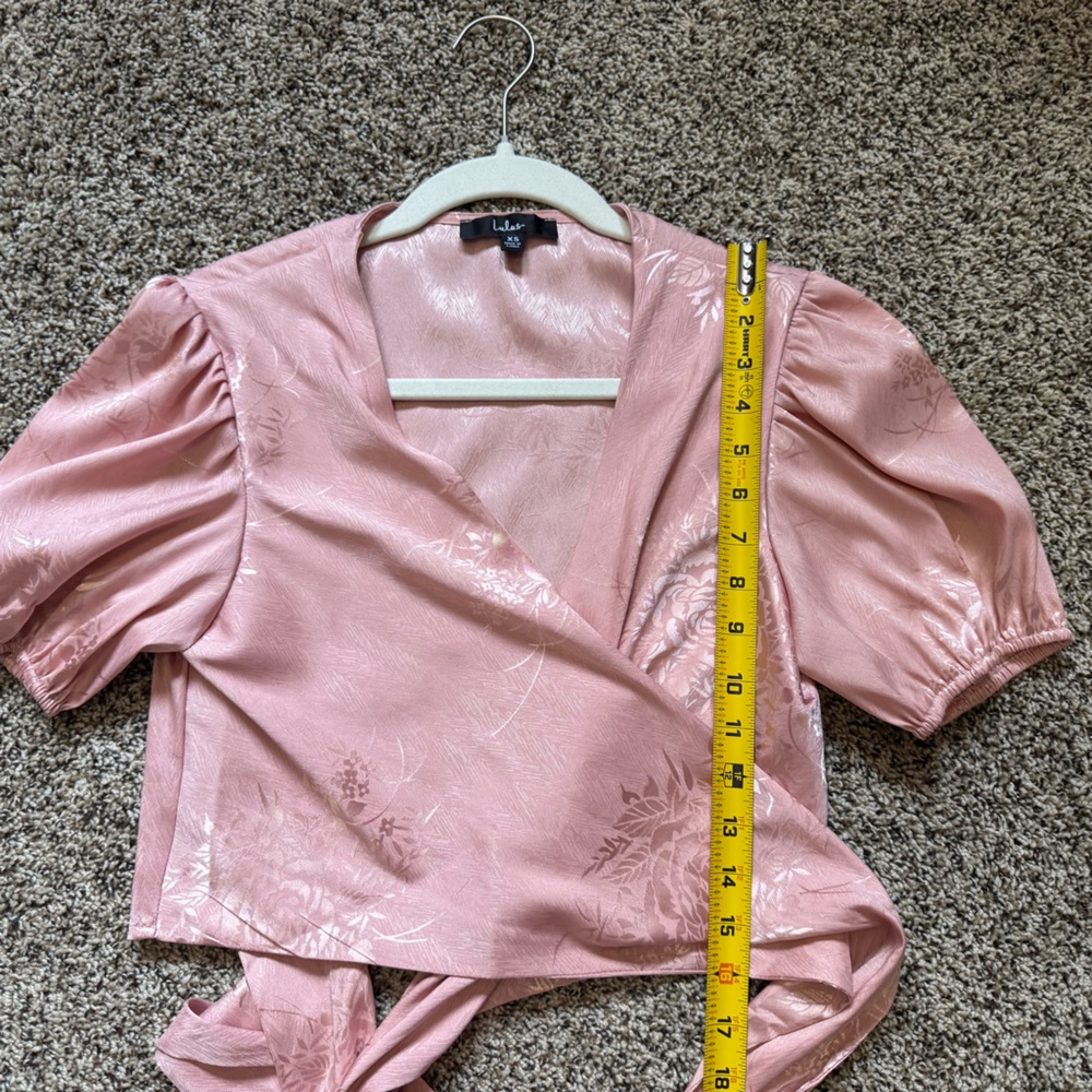 Lulus Pink Floral Satin Wrap Blouse - Picture 10 of 13